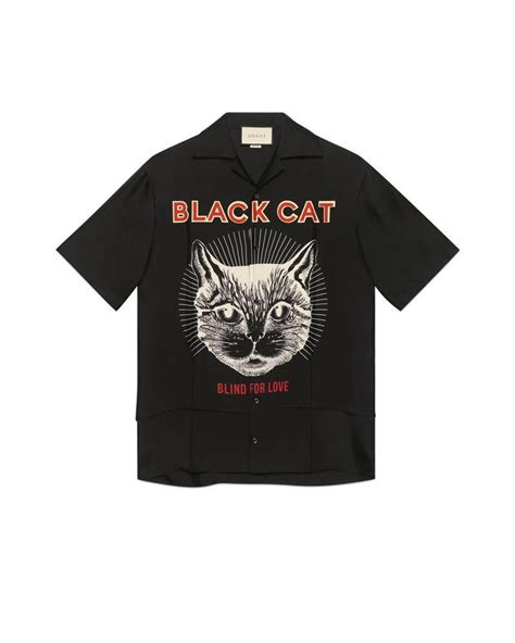 gucci black cat bowling shirt|gucci button up shirt men.